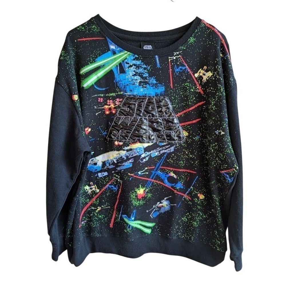 Vtg Lucas Film Star Wars Death Star Attack Unisex Sweatshirt XXL Paint Splatter